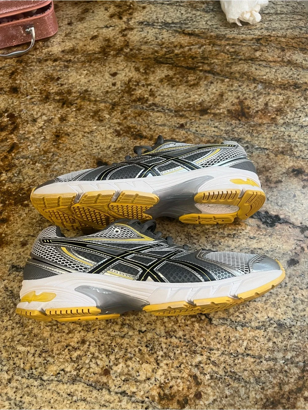 ASICS Gray and Yellow Mesh Running Sneakers